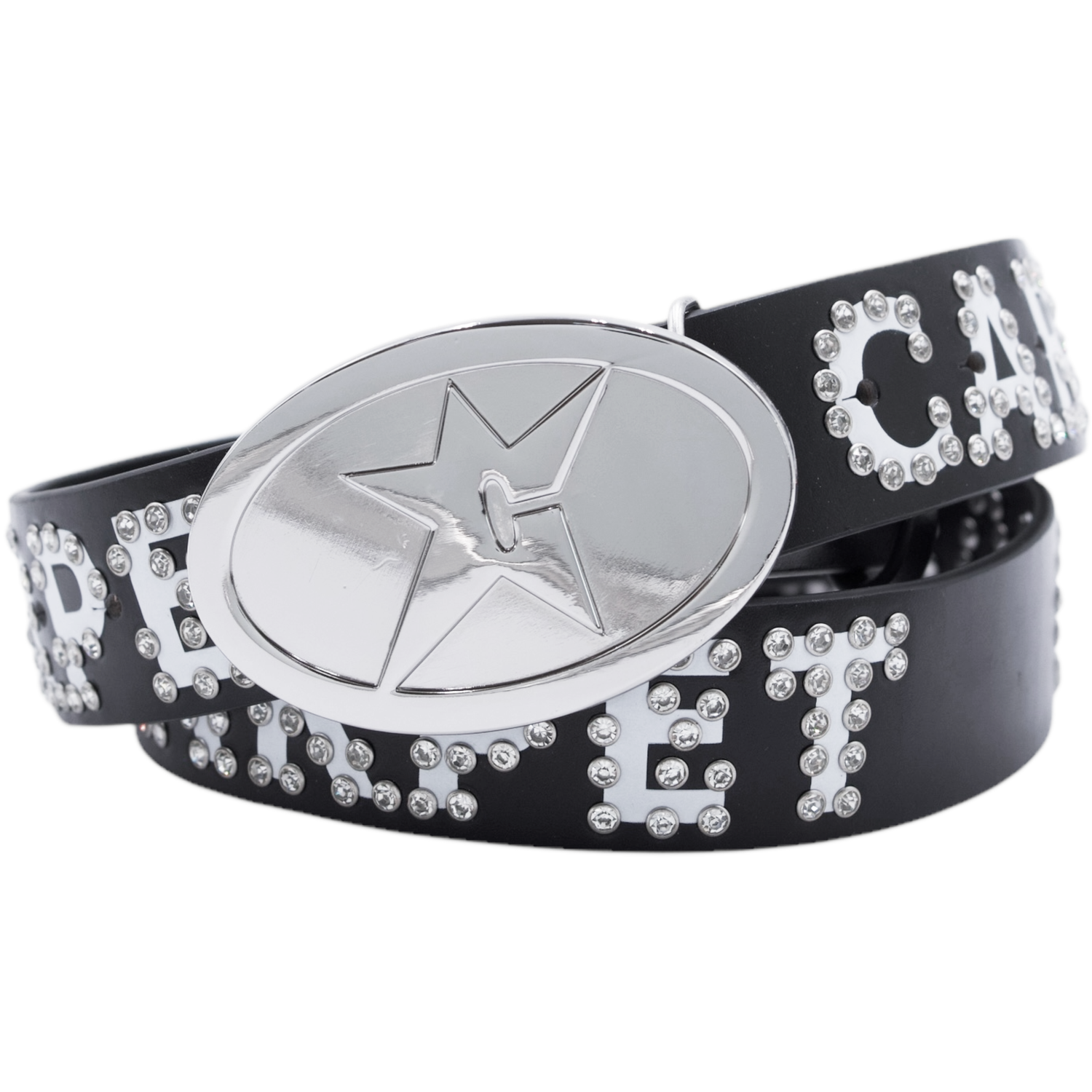 Rhinestone Leather Belt - Black — Carpet Company